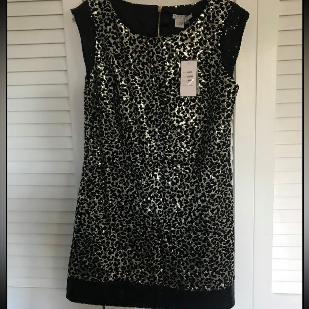 Alberto Meroli designer cocktail dress, sequin leopard print